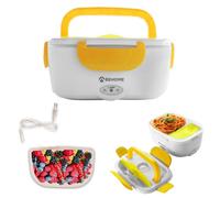 BEHOME Scaldavivande Elettrico Portatile con 2 Contenitori Removibili 1,5 Litri Lunch Box con vano portaposate e Cucchiaio (Giallo)