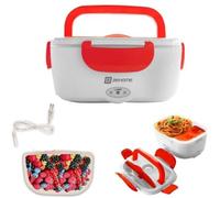 BEHOME Scaldavivande Elettrico Portatile con 2 Contenitori Removibili 1,5 Litri Porta Pranzo con Cucchiaio e contenitore Portaposate per Pranzo in Auto, Ufficio, Pic Nic