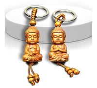 behone 2 Pezzi Portachiavi Piccolo Portachiavi con Buddha in Legno Legno Portachiavi Ciondolo a Forma di Buddha Adatto per Accessori per Auto Fai da te Regalo Portafortuna
