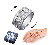 behound Handmade Diamond Ornate Geometric 3D Band Ring, Gear Spinner Rings Rotating Mechanical Decompression Anxiety Ring for Women Men Teens (Silver,9)
