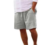 behound Men's Cotton Linen Drawstring Beach Shorts, Mens Casual Cotton Shorts-Casual Summer Solid Beach Sweatpants (XL,Grey)