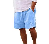 behound Men's Cotton Linen Drawstring Beach Shorts, Mens Casual Cotton Shorts-Casual Summer Solid Beach Sweatpants (XL,Blue)