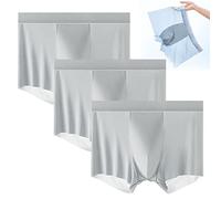 behound Men's Large Size Ice Silk Breathable Briefs, Jewyee Mens Silk Underwear, Jewyee Mens Boxer Brief (L,Light Grey)