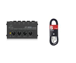 Behringer MICROAMP HA400 Amplificatore per cuffie stereo compatto a 4 canali & Stagg SAC1PS DL Cavo S Serie per Strumenti Musicali da Jack a Jack 6,3 mm, da 1m