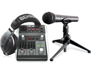 BEHRINGER PODCASTUDIO 2 USB SISTEMA PODCAST MIXER XENYX 302 + CUFFIE + MICROFONO + SUPPORTO DA TAVOLO