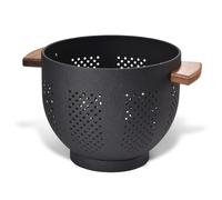 beifeier Scolapasta in Metallo con Manico in Legno, 22 cm, Grande Colapasta da Cucina con Base Stabile, Perfetto per Pasta, Frutta, Verdura (Nero Opaco)