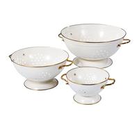 beifeier Set di Scolapasta in Metallo - 1, 3,5 e 5 Litri, Colapasta con Manico e Base, Colino da Cucina per Pasta, Frutta e Verdura, Lavabile in Lavastoviglie (Crema)