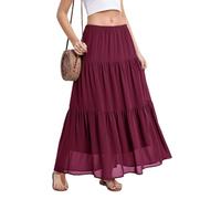BEIGAI Gonna da donna elasticizzata a vita alta lunga maxi gonna fluida a linea Boho estiva da donna casual elegante gonna a lunghezza intera da donna UK, Rosso vinaccia, S