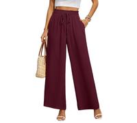 BEIGAI Pantaloni da donna, a vita alta, elasticizzati, a gamba larga con tasche, pantaloni palazzo da donna, eleganti, larghi, per il tempo libero, Rosso vinaccia, XL