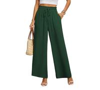 BEIGAI Pantaloni da donna larghi sciolti taglio dritto palazzo pantaloni a vita alta allungabile lounge pantaloni eleganti con tasche, verde scuro, XXL