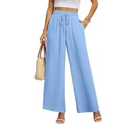 BEIGAI Pantaloni da donna larghi sciolti taglio dritto palazzo pantaloni a vita alta allungabile lounge pantaloni eleganti con tasche, Azzurro, XL