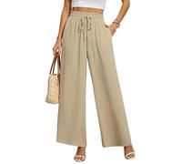 BEIGAI Pantaloni da donna larghi sciolti taglio dritto palazzo pantaloni a vita alta allungabile lounge pantaloni eleganti con tasche, cachi, M