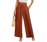 BEIGAI Pantaloni da donna larghi sciolti taglio dritto palazzo pantaloni a vita alta allungabile lounge pantaloni eleganti con tasche, Caramello, S