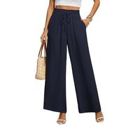BEIGAI Pantaloni da donna larghi sciolti taglio dritto palazzo pantaloni a vita alta elasticizzati lounge pantaloni eleganti con tasche, Blu mare, S