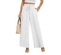BEIGAI Pantaloni da donna larghi sciolti taglio dritto palazzo pantaloni a vita alta elasticizzati lounge pantaloni eleganti con tasche, bianco, S