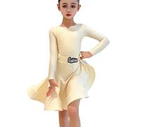 ,Beige,150,Costume da Gara di Danza per Ragazze, Completo da Ballo da Sala a Due Pezzi Senza Maniche e con Collo Alto