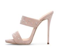 Beige,45 EU,Sandali con Plateau e Tacco da Donna, Due Cinturini, Stiletti, Sabot, Punta Aperta, décolleté Slip-on alla Moda, Strass, Senza Schienale, Tacco Alto