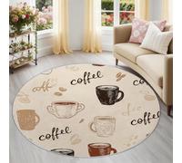 Beige 90 cm (Rond) Tappeto Rotondo Moderno, Tazza Di Caffè Vintage Scritte Artistiche Inglese Design Elegante Lavabile - Tappeto di Arredamento Antiscivolo per Soggiorno Sala Da Pranzo / Angolo Caffè