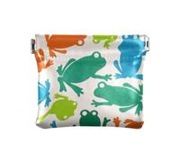 Beige Cartoon Frog Silhouettes Donna In Pelle Moneta Cambia Borsa Unica Organizzazione Sacchetti per le Donne, Sagome beige di rana del fumetto, 1 size, Stampa artistica