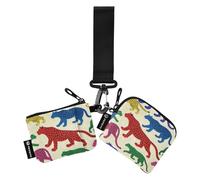Beige Cartoon Leopard Silhouette Dual Wristlet Portafogli per le Donne Mini Fashion Zipper Cash Coin Purse con Cerniera Tasca portamonete per le Donne 2 Pz tarjetas de crédito para