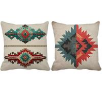 Beige Cuscini da Esterno Geometria Federe Cuscini Divano 80 x 80 Set di 2 Quadrato Lino Copricuscini Esterno Impermeabili per Primavera Estate Giardino Soggiorno Camera da Letto Decorativi -r2030a