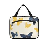 Beige Giallo Farfalle appeso borsa per viaggiare con gancio, designer compatto kit da barba borse per gli uomini per le donne in viaggio viaggio bolso de para mujer L, farfalle gialle beige, Large