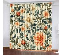 Beige Giglio Tende Ombreggiatura da 2 Pannelli 85L x 200A CM,3D Stile Retrò Pastorale Tenda,Lavabile in lavatrice Soggiorno Tende, Poliestere Isolamento Termico Protezione UV Tenda Con Occhiello
