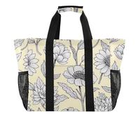 Beige Line Flower Art Tote Utility Bag pieghevole resistente all'acqua con manici borse da spiaggia, beige linea fiore arte, 1 size, Moda