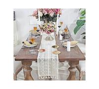 Beige Macrame Table Runner Rectangular Crochet Lace Elegant Hollow Mesh Tablecloth