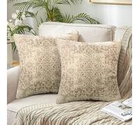 Beige Federe Cuscini Divano 45x45 Set di 2 Mandala Federa per Cuscino Lino Copricuscini Quadrati Motivo Tappeto Vintage Copricuscini Divano Biancheria Decorativi per Giardino Esterni Patio
