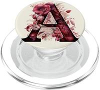 Beige Marrone Floreale Iniziale Lettera A Monogramma Fiori Bianco PopSockets PopGrip per MagSafe