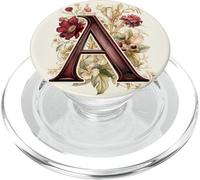 Beige Marrone Floreale Iniziale Lettera A Monogramma Fiori Bianco PopSockets PopGrip per MagSafe