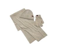 (Beige) Men & Women Winter Knit Hat Beanie Long Scarf Touchscreen Gloves Set Skull Cap Neck Warmer Gloves Set with Fleece Lined