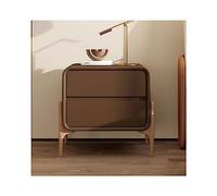 Beige Modern Nightstand with 2 Drawers, Solid Wood Legs & Leather Top, 45x40x50cm Bedside Table - No Assembly(Brown,40x40x50cm(16x16x20inch))