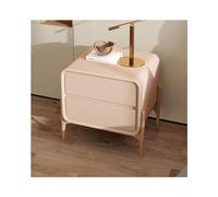 Beige Modern Nightstand with 2 Drawers, Solid Wood Legs & Leather Top, 45x40x50cm Bedside Table - No Assembly(A,45x40x50cm(18x16x20inch))