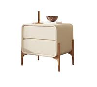 Beige Modern Nightstand with 2 Drawers, Solid Wood Legs & Leather Top, 45x40x50cm Bedside Table - No Assembly(Beige,50x40x50cm(20x16x20inch))