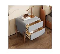 Beige Modern Nightstand with 2 Drawers, Solid Wood Legs & Leather Top, 45x40x50cm Bedside Table - No Assembly(Grey,45x40x50cm(18x16x20inch))