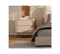 Beige Modern Nightstand with 2 Drawers, Solid Wood Legs & Leather Top, 45x40x50cm Bedside Table - No Assembly(Khaki,45x40x50cm(18x16x20inch))