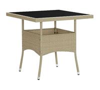 Beige Outdoor Dining Table with Tempered Glass Top and PE Rattan Frame, Patio Garden Table for 4 Persons, Weather-Resistant Steel Structure, Easy to Move and Clean, Perfect for Veranda and Courtyard
