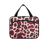 Beige Rosso Leopard Print Hanging Barba Bag per gli Uomini Viaggio con Gancio, Designer Multifunzionale Skincare Bag per Viaggiare Donne Viaggiare estuche para maquillaje, Stampa leopardata beige
