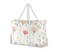 Beige Safari Flowers Sandproof Large Tote Bag con tasche laterali Grandi borse da spiaggia con tasche con cerniera