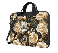 Beige scuro E Fiori Oro Laptop Bag Laptop Case 15.6 Pollice Borse Del Computer Imbottito Della Copertura Del Manicotto Per Le Donne Uom