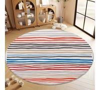 Beige Tappeto Rotondo Lavabile, a Pelo Corto Minimalista Matisse Geometrico Striscia Tappeti - Tappeto Rotondo Antiscivolo per Soggiorno Camera da Letto Cameretta dei Bambini 60 cm