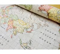 BEIGE WORLD MAP Tenda Atlante Vintage Tappezzeria Materiale Cotone Larghezza ...