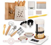 Beiginner - Kit per principianti con scaldacollo, barattolo, scala, regalo | Forniture complete per la cottura del pane, 2 cestini per lievitazione, set di cucchiai dosatori e altri strumenti essenziali