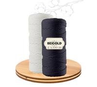 BEIGOLD Filati macramè di alta qualità, set da 2 pezzi, colore nero e bianco (3 mm x 100 m), per un meraviglioso effetto naturale. Filati in misto cotone per macramè, arte fai da te