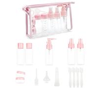 BEIIEB Set di 16 bottiglie da viaggio rosa, in plastica a prova di perdite, contenitori per liquidi per shampoo, bagnoschiuma, crema cosmetica