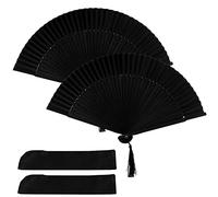 BEIIEB Set di 2 ventagli pieghevoli in seta di bambù, ventagli di Tai Chi per uomini e donne, ideali per feste, danze, cosplay, decorazione per la casa, ecc. (con borsa per ventilatore)