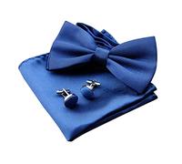 BEIIEB Set di Papillon e Fazzoletto da Taschino Con Gemelli - Confezione Regalo, Regolabile, per Banchetto di Nozze, Abito, Smoking - Blu Navy, M