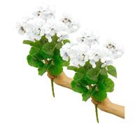 BEIJIALY 2 fiori di geranio artificiale, 36 cm, geranio artificiale, rami di seta, geranio in finta seta, cespugli floreali da giardino per la casa e il giardino (bianco)